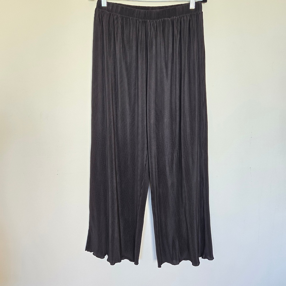 Joie Black Pleated Wide Leg Pants Size L Flowy Minimalist Chic Lettuce Hem - Picture 2 of 10